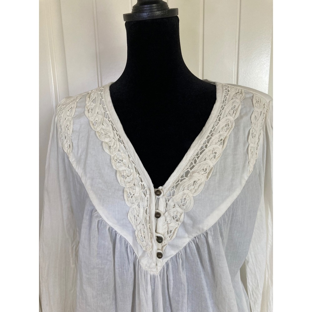 VAC West Vintage America White Cotton Gauze Crochet Lace Peasant Blouse Small - Picture 3 of 11